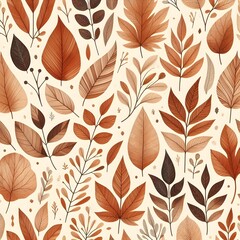 Repeating fall leaves illustration with orange and brown palette, natural hand-drawn design