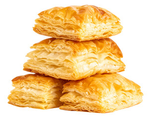 Front View of Golden Crispy Filo Pastry Puffs Stacked Neatly, Isolated PNG