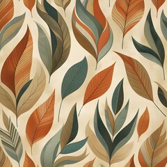 Autumn-inspired repeating leaf pattern with muted greens and oranges, minimalist seasonal design