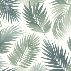 Minimal seamless palm leaf illustration in soft green shades, clean tropical pattern for modern decor