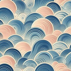 Modern seigaiha wave pattern with elegant blue curves and pastel background, seamless Japanese motif
