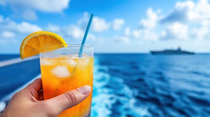 Relaxing with a cocktail while cruising over sparkling ocean waves