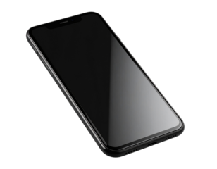 Front View of Sleek Black Smartphone with Screen On, Pixel Perfect PNG
