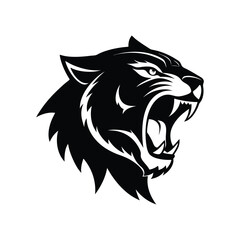 Fototapeta premium Silhouette vector of a roaring tiger head with fierce expression for wild predator art Vector illustration