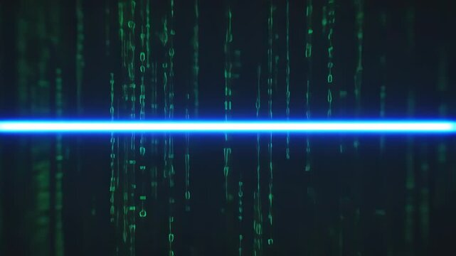 Abstract digital code background with blue line