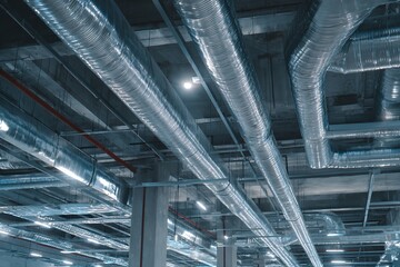 Naklejka premium Installation of HVAC Ductwork in Concrete Ceiling Structure