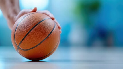 Captivating basketball poised for action on a pristine surface indoors