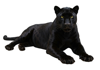 Majestic black panther in sphinx pose with sleek fur and intense gaze, ideal for wildlife, jungle, or mystery themes. isolated on white or transparent background. PNG