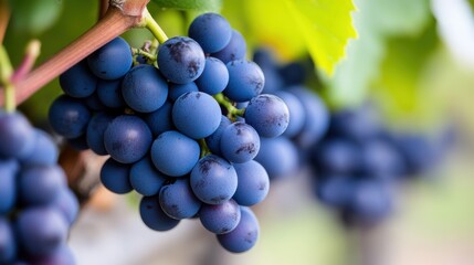 Harvesting ripe grapes in a lush vineyard under golden sunlight