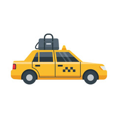Fototapeta premium Yellow taxi car with luggage on top isolated on white background.