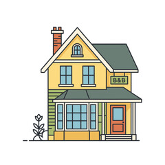 Cartoon illustration of a two-story house with a porch and chimney.