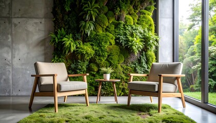 Fototapeta premium Modern room with a lush green wall