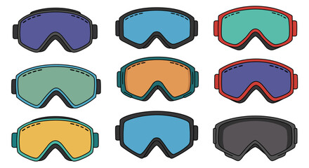 Colorful Ski Goggles Collection Vector Illustration of Winter Sports Gear and Eye Protection