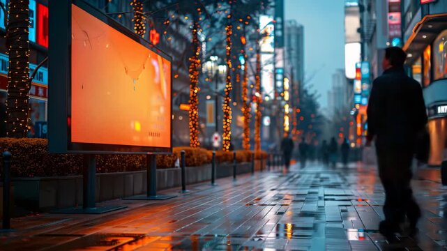 Visualize a bustling public space where a sleek, modern digital kiosk stands at the center, surrounded by people engaging with its interactive display The environment blends contemporary 4K