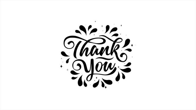 THANK YOU handwritten animation text, with lettering animated text for video closing on alpha or transparent background