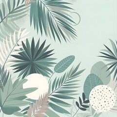 Muted green palm leaves form a flat tropical background with minimal style and elegant spacing for modern wallpaper use