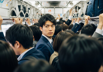 Urban Hustle: Businessmen in a Crowded Train