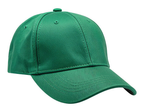 Angled Side View of Green Baseball Cap with Shadow Play, Isolated