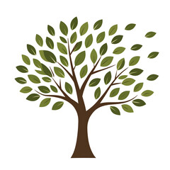 Green Tree Illustration – Eco Nature Concept with Flat Leaves