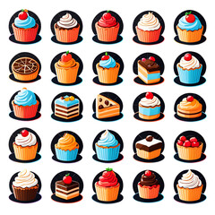 Colorful 3D Dessert Icons Set – Cupcakes and Sweets in Isometric Style
