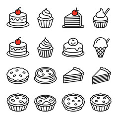 Minimalist Line Art Bakery Icons &ndash; Black and White Dessert Collection
