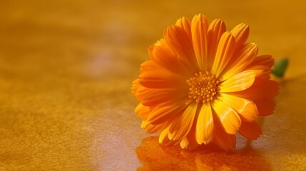 Orange flower on golden surface