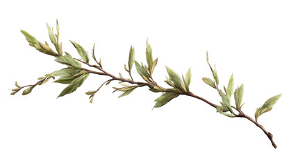 A delicate branch adorned with young tender leaves whispering tales of springtime renewal and on transparent background