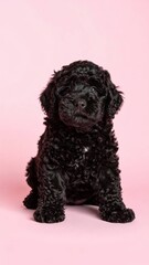 Adorable Black Bouvier des Ardennes Puppy on Pink Background, Generated image