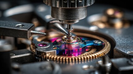 Watchmaker is using specialized tools to carefully repair or adjust a watch movement, demonstrating the precision and intricacy involved in horology