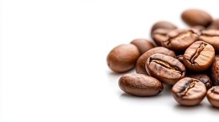 Obraz premium Roasted coffee beans create a rich texture and aroma on a bright surface