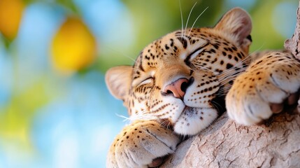 Leopard resting in a tree under the warm sun in Sri Lanka