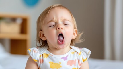 Yawning baby girl captures the joy of sleepy moments at home
