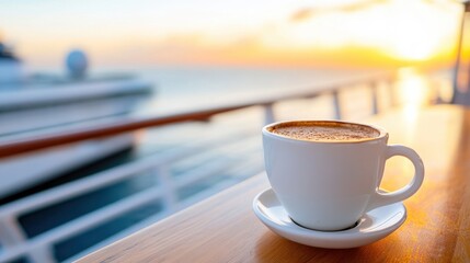 Savoring a warm cup of coffee with a breathtaking ocean view on a cruise