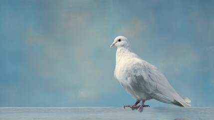 Obraz premium Peaceful white dove against light blue background