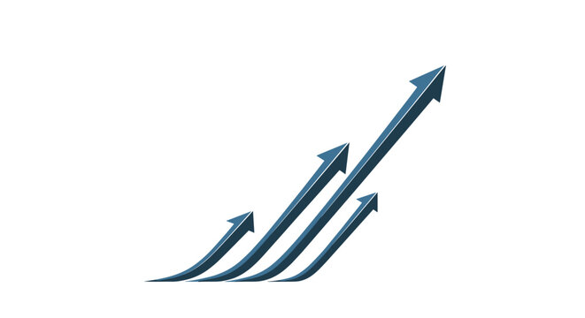 Four blue arrows curving upwards indicating growth on a plain white background with a business theme