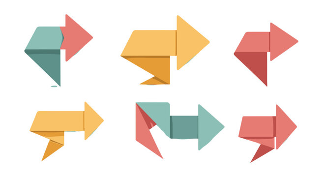 Illustration of six origami style arrows in various colors and orientations on a white background