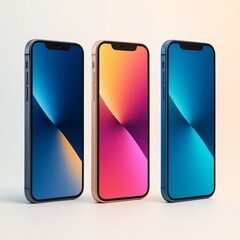 Three mobile phones on display