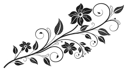 Elegant floral design with blooming flowers swirling leaves and delicate tendrils in black and white style