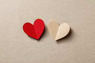 Obraz premium Happy Parents' Day! The card is written with two paper hearts on a beige background, leaving space for a copy, viewed from above. 