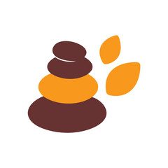 Stacked smooth stones with autumn leaves graphic design rock balance