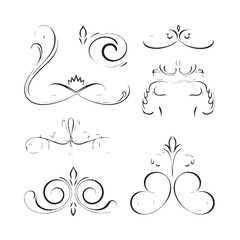 A collection of elegant black and white vintage ornamental flourishes and decorative design elements, perfect for invitations and borders