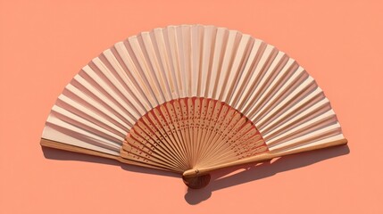 Open hand fan displaying delicate folds and texture on a vibrant background