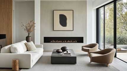 Luxury Living Room Interior With Fireplace And Minimalist Design