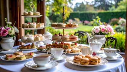 Afternoon tea spread in garden setting