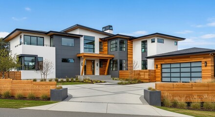 Contemporary Residential Architecture with Clean Lines and Neutral Tones in Daylight