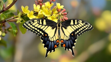 Delicate Butterfly Resting on Beautiful Blooming Vine in Spring Garden