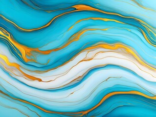 Abstract Fluid Art - Turquoise and Gold Swirls