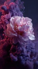 Pink peony in purple ink
