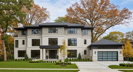 Obraz premium Contemporary Residential Architecture with Clean Lines and Neutral Tones in Daylight