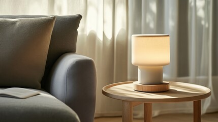 Cozy Home Interior With Lamp On Side Table, Minimalist Design